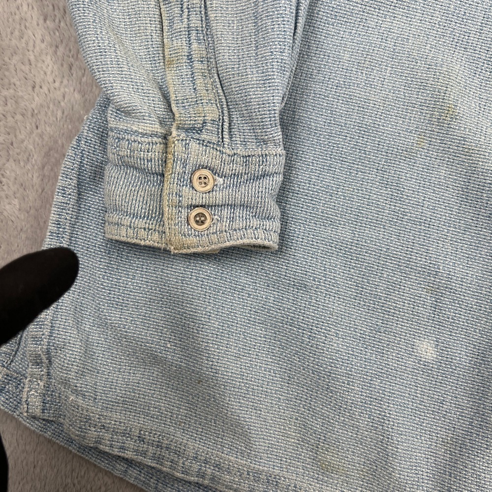 Vintage Y2K Textured Surf Button Down Medium Blue Men Streetwear Boho Shirt - Picture 8 of 12